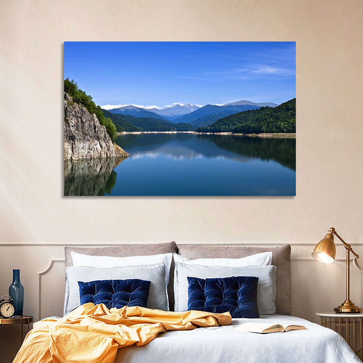 Cliffside Mountain Lake Reflection Wall Art