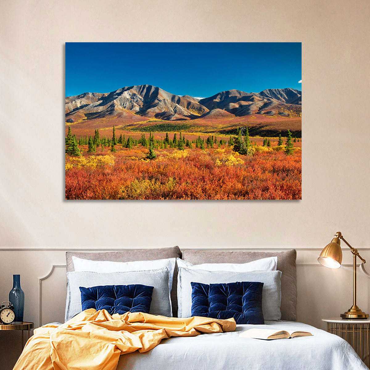 Denali Autumn Peaks Wall Art in a room, landscape