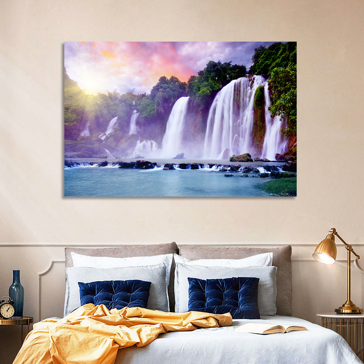 Ban Gioc Banyue Waterfall Wall Art in a room, landscape