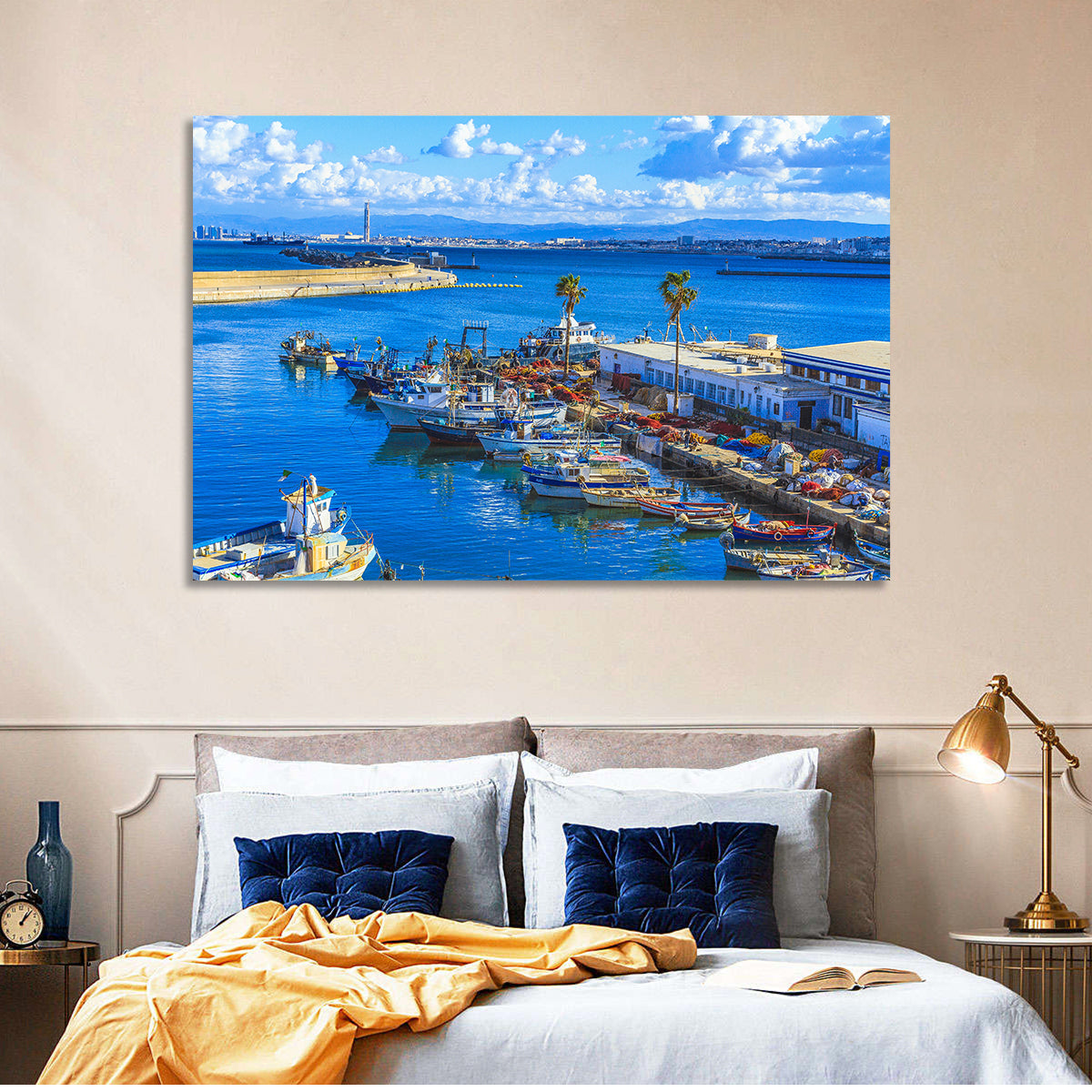 Sfax Fishing Harbor Wall Art in a room, landscape