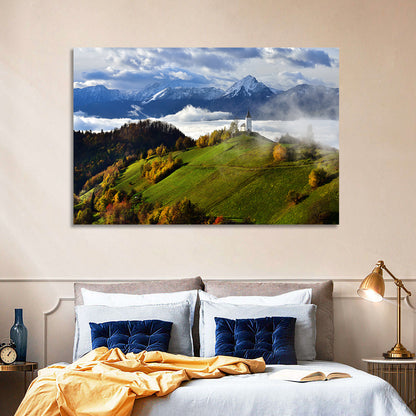 Jamnik Church on Misty Hill Wall Art