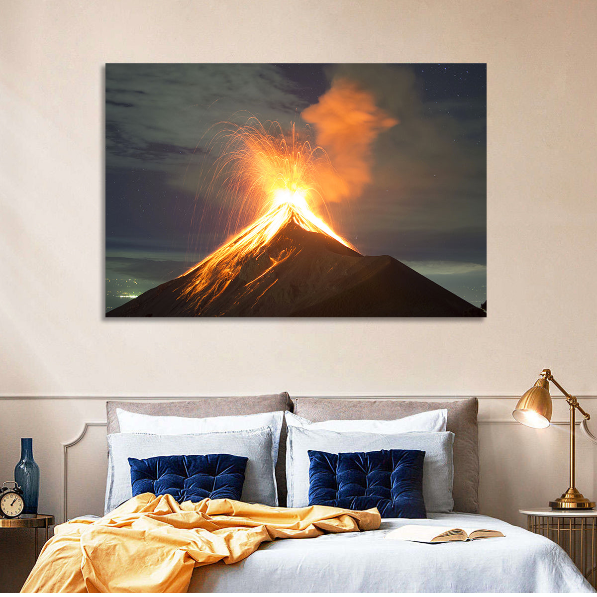 Starry Night Volcano Eruption Wall Art