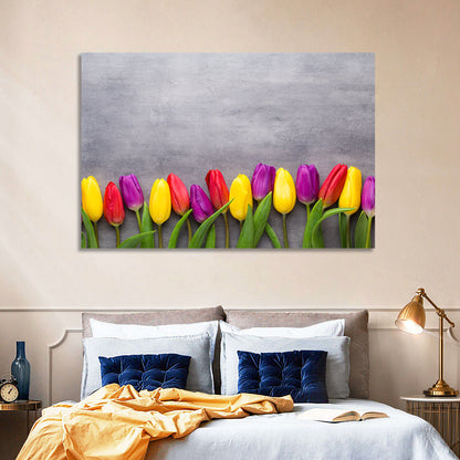 Row of Multicolored Tulips Wall Art