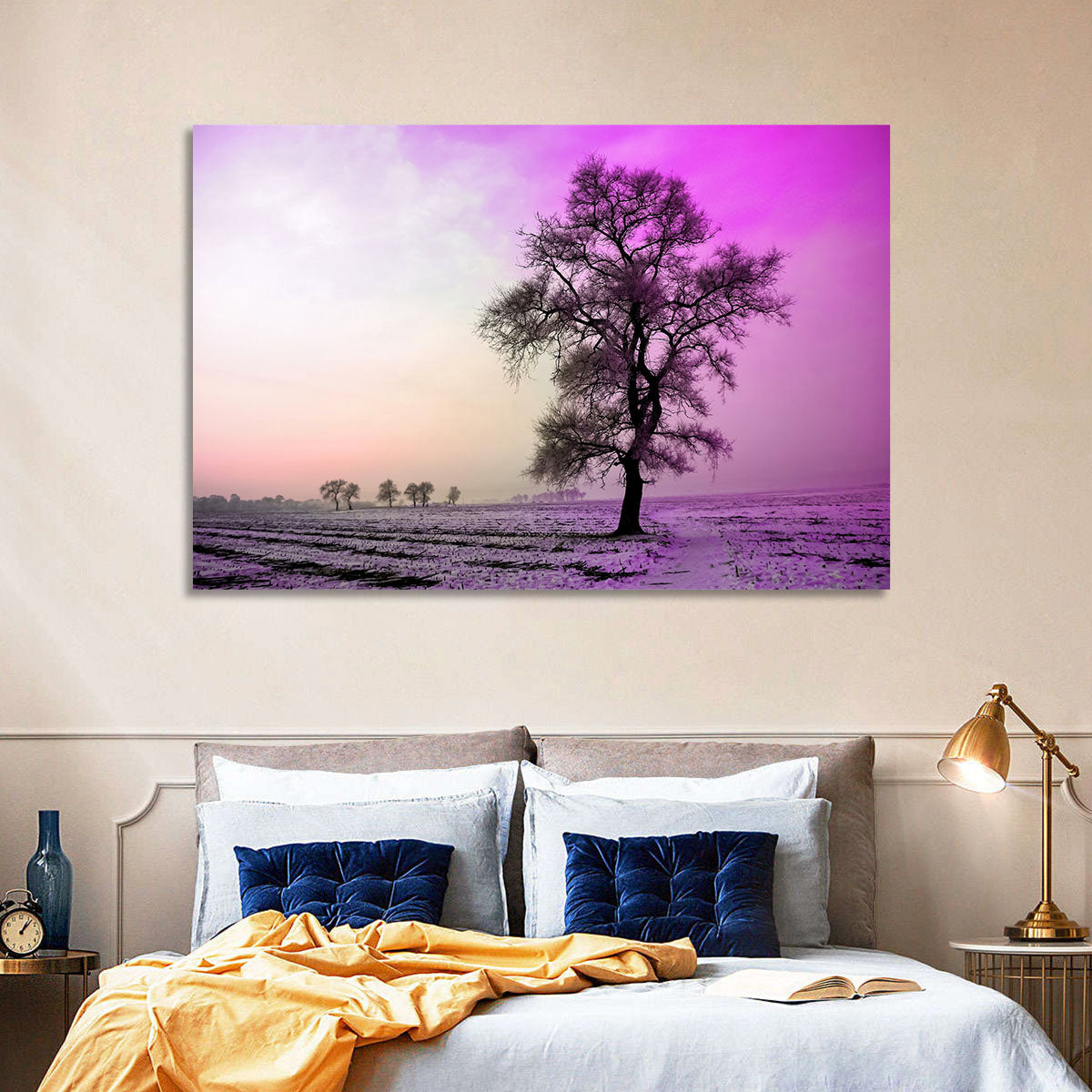 Violet Winter Dawn Tree Wall Art in a room, landscape