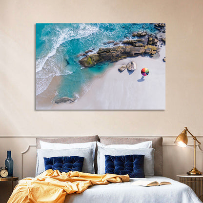Aerial Beach with Rainbow Umbrella Wall Art