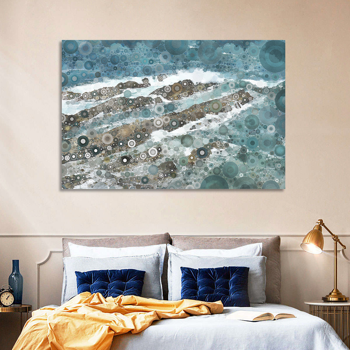 Teal Mosaic Ocean Wave Wall Art