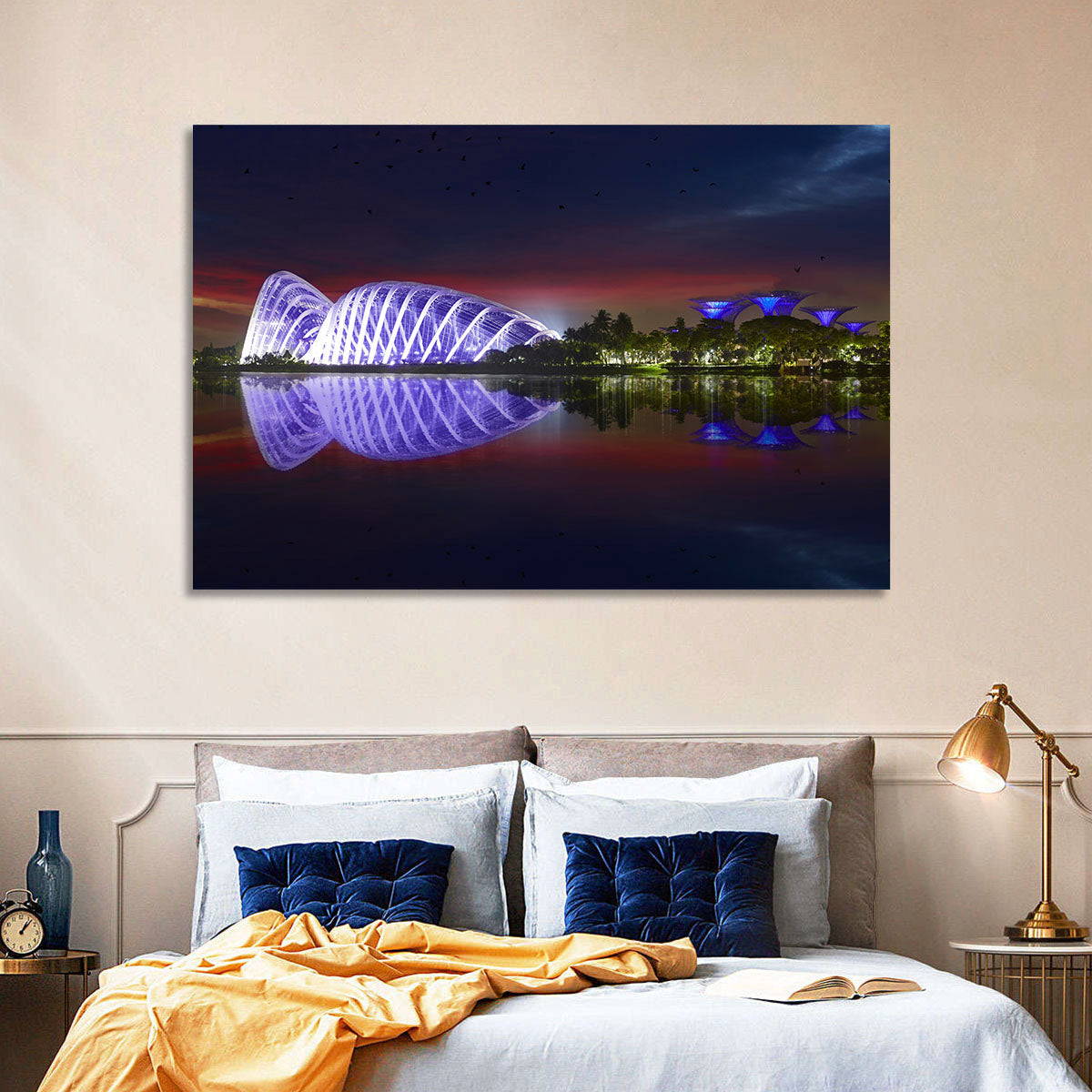 Gardens by the Bay Night Reflection Wall Art in a room, landscape
