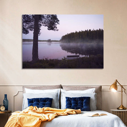 Misty Lake with Bench Wall Art