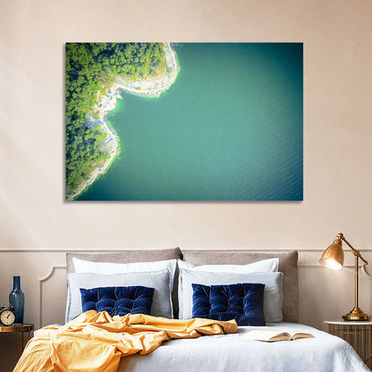 L-shaped Coastline Over Teal Lake Wall Art