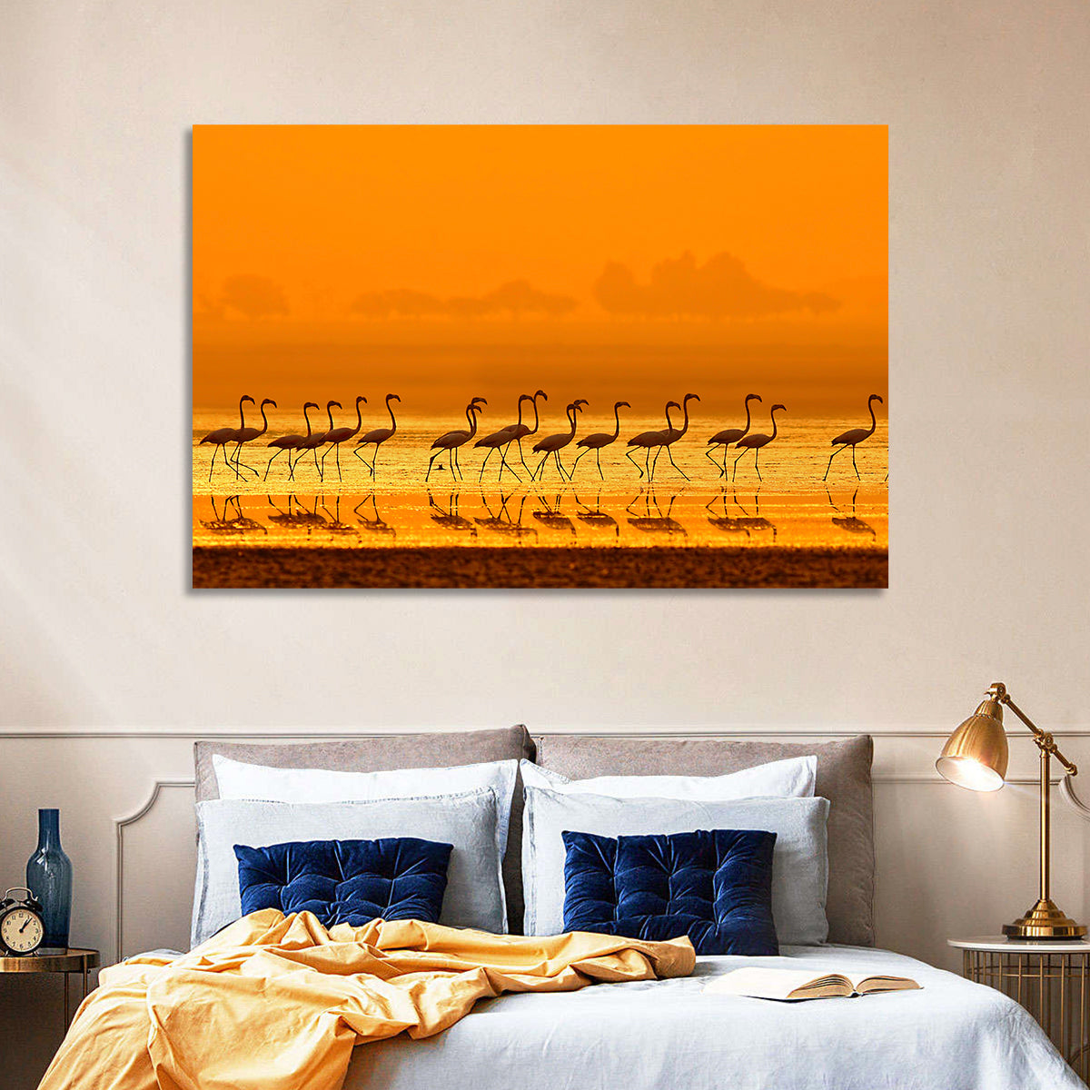 Flamingo Line at Golden Hour Wall Art