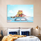Vintage Car with Surfboard Wall Art