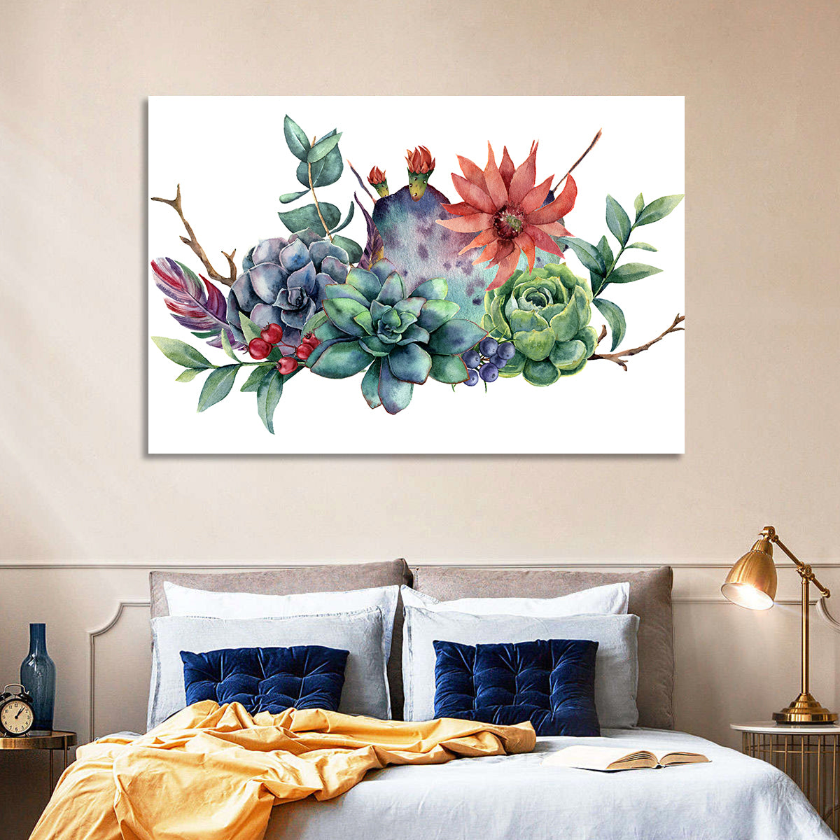 Succulent and Cactus Bouquet Wall Art in a room, landscape