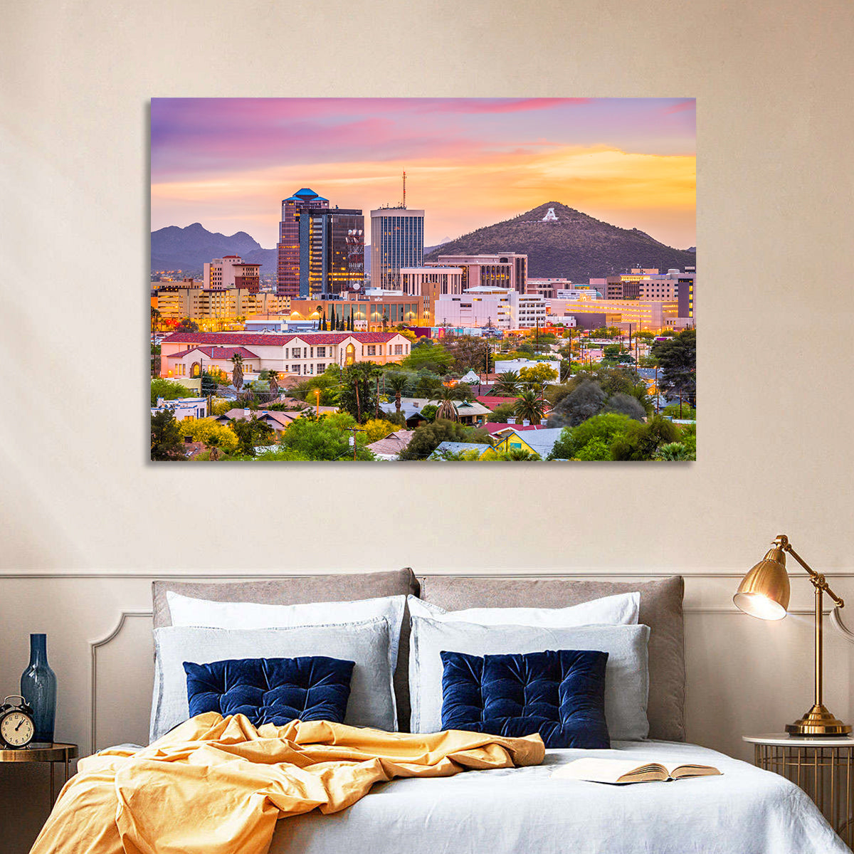 Tucson Skyline at Golden Hour Wall Art in a room, landscape
