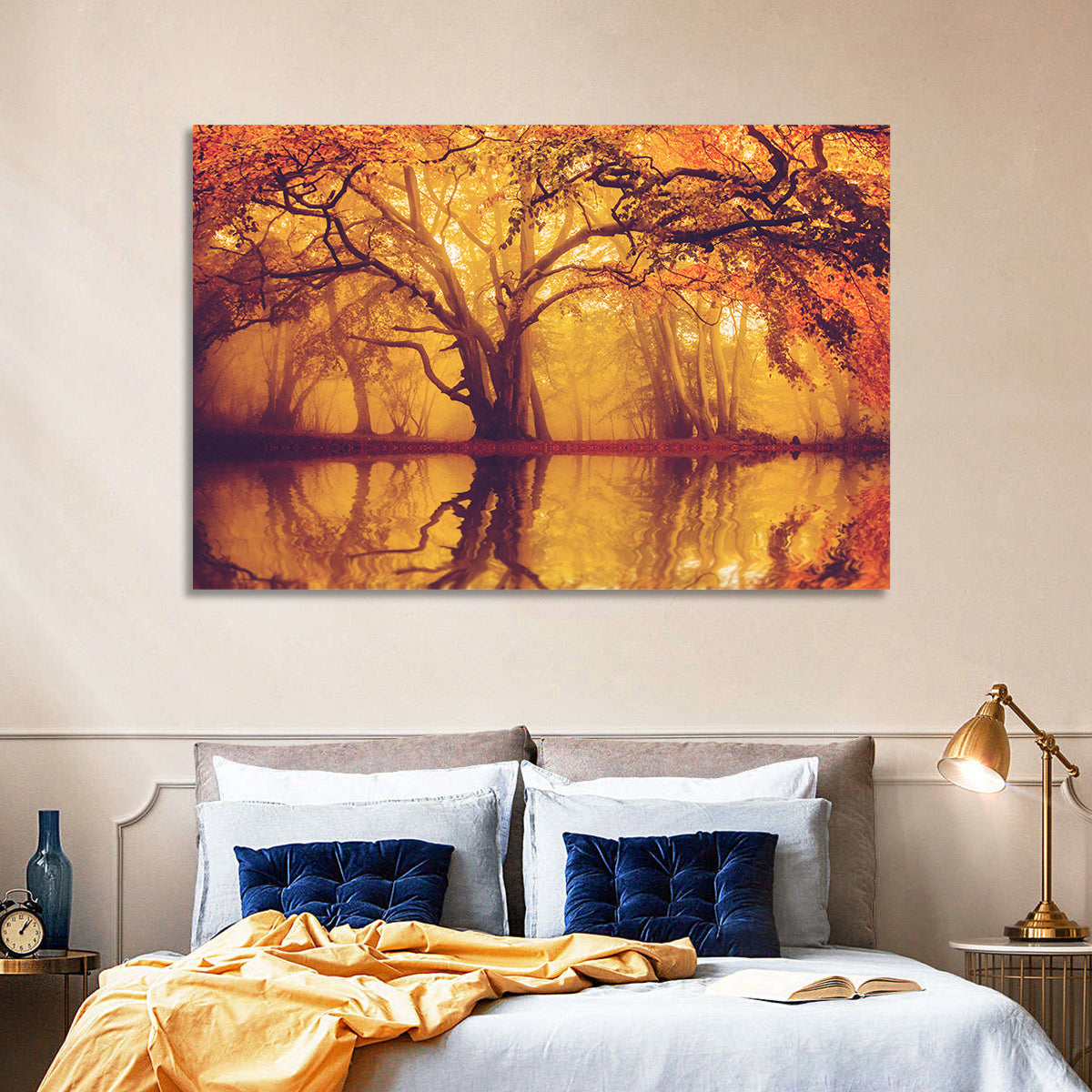 Golden Mist Forest Reflection Wall Art