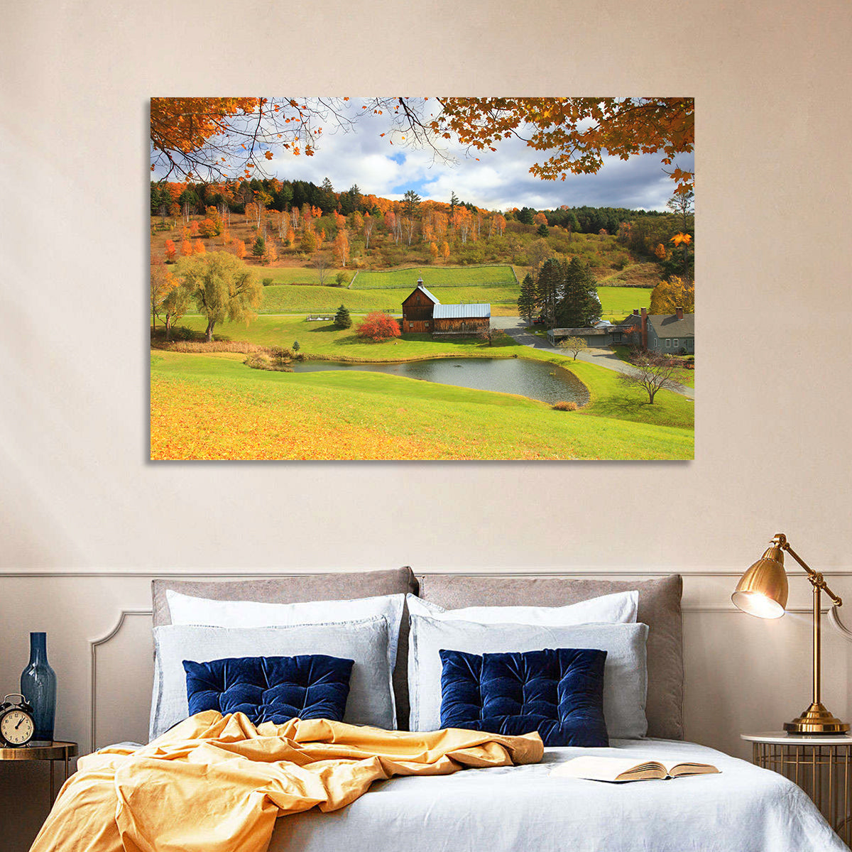 Vermont Barn by Pond Wall Art in a room, landscape