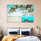 Vintage Vw Bus on Tropical Beach Wall Art