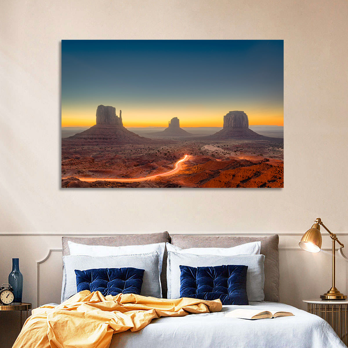 Monument Valley Golden Horizon Wall Art in a room, landscape