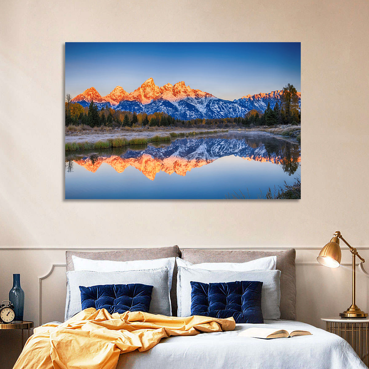 Schwabacher Landing, Grand Teton Sunrise Wall Art in a room, landscape