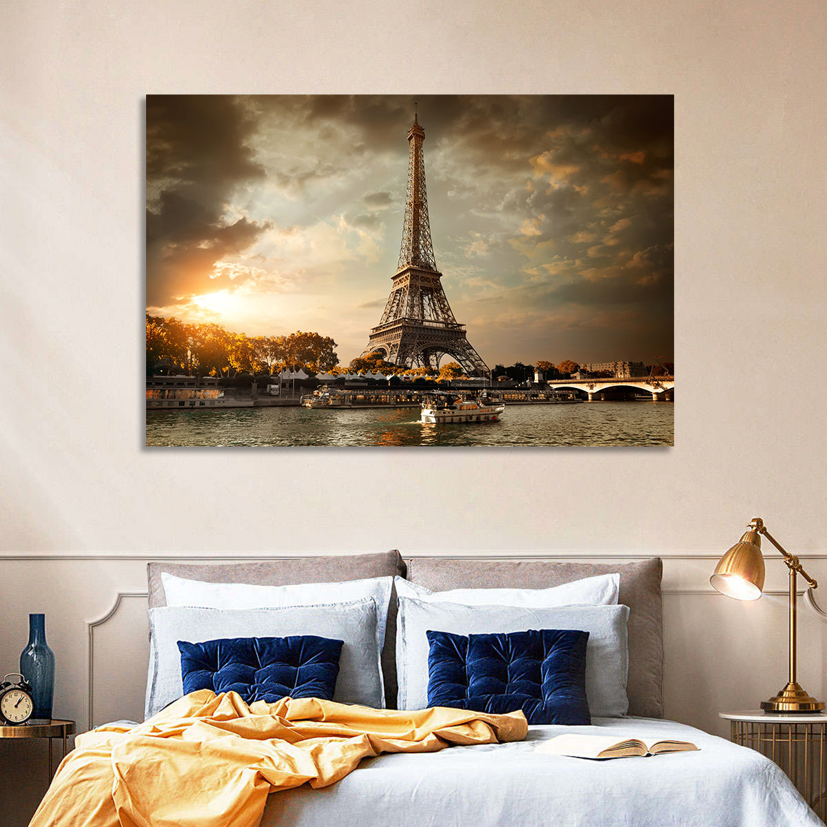 Eiffel Tower at Sunset Wall Art in a room, landscape