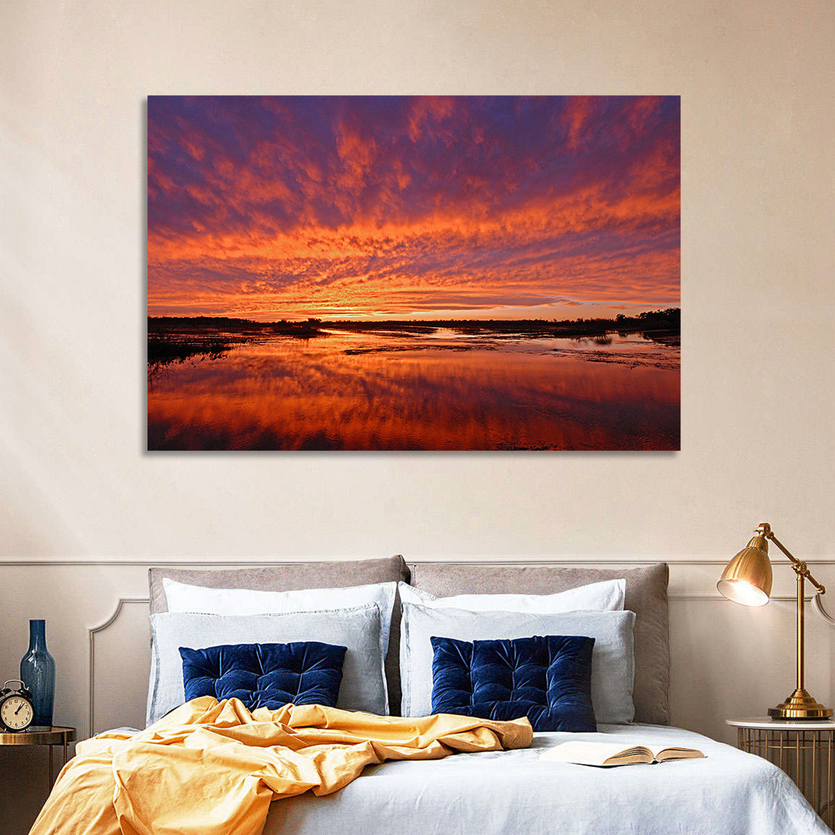 Louisiana Wetland Sunset Wall Art in a room, landscape