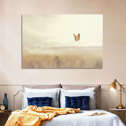 Monarch Over Beige Field Wall Art