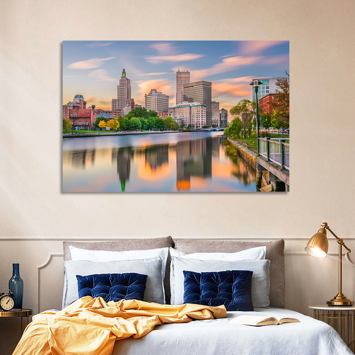 Providence Golden Hour Skyline Wall Art in a room, landscape
