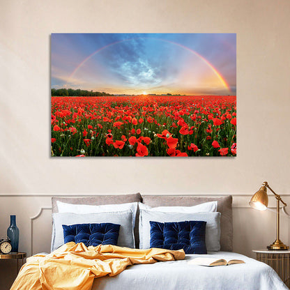 Poppy Field with Double Rainbow Wall Art