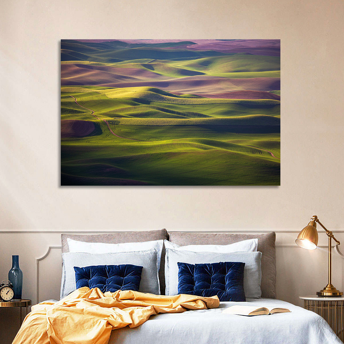 Palouse Farmland at Golden Hour Wall Art in a room, landscape