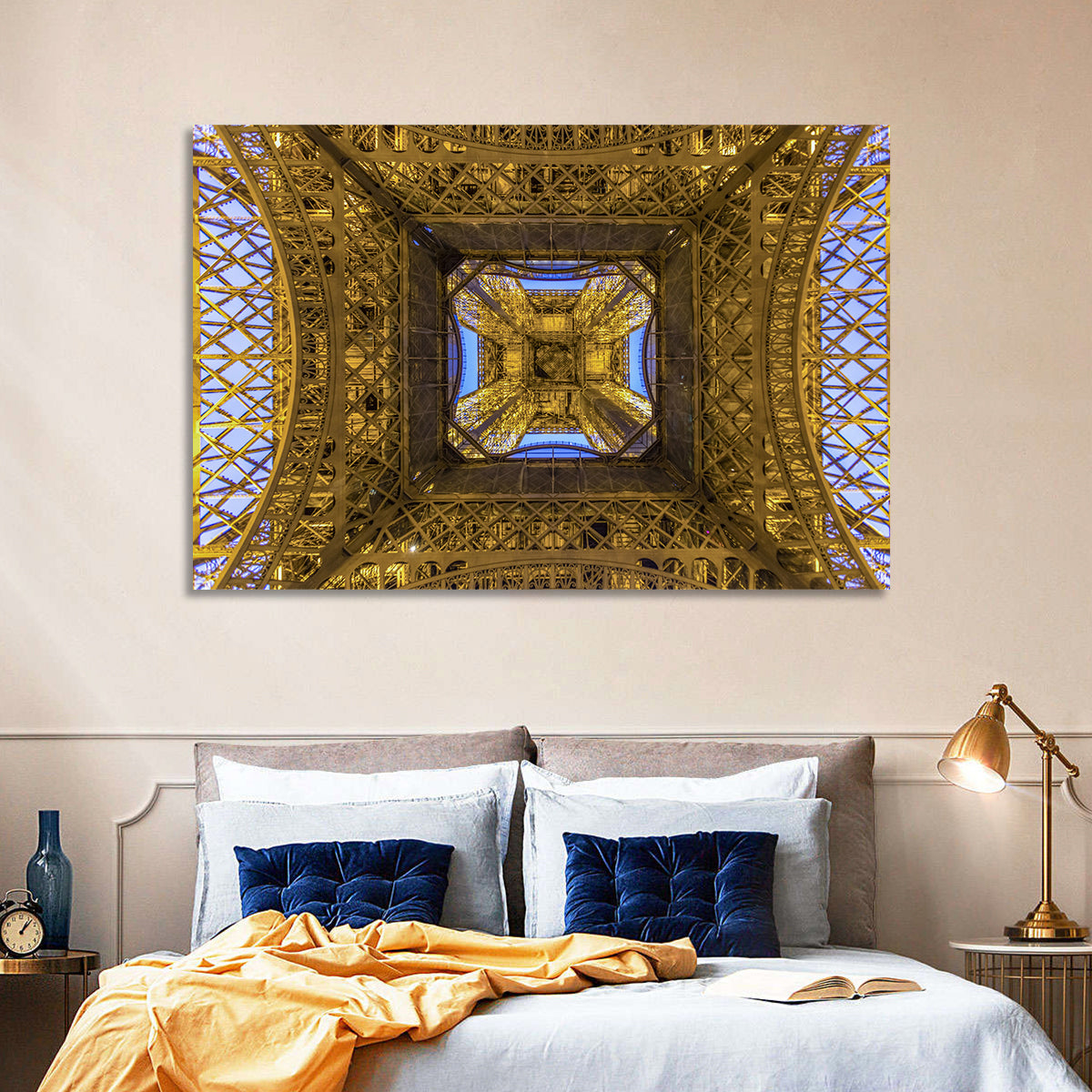 Eiffel Tower Lattice at Dusk Wall Art in a room, landscape
