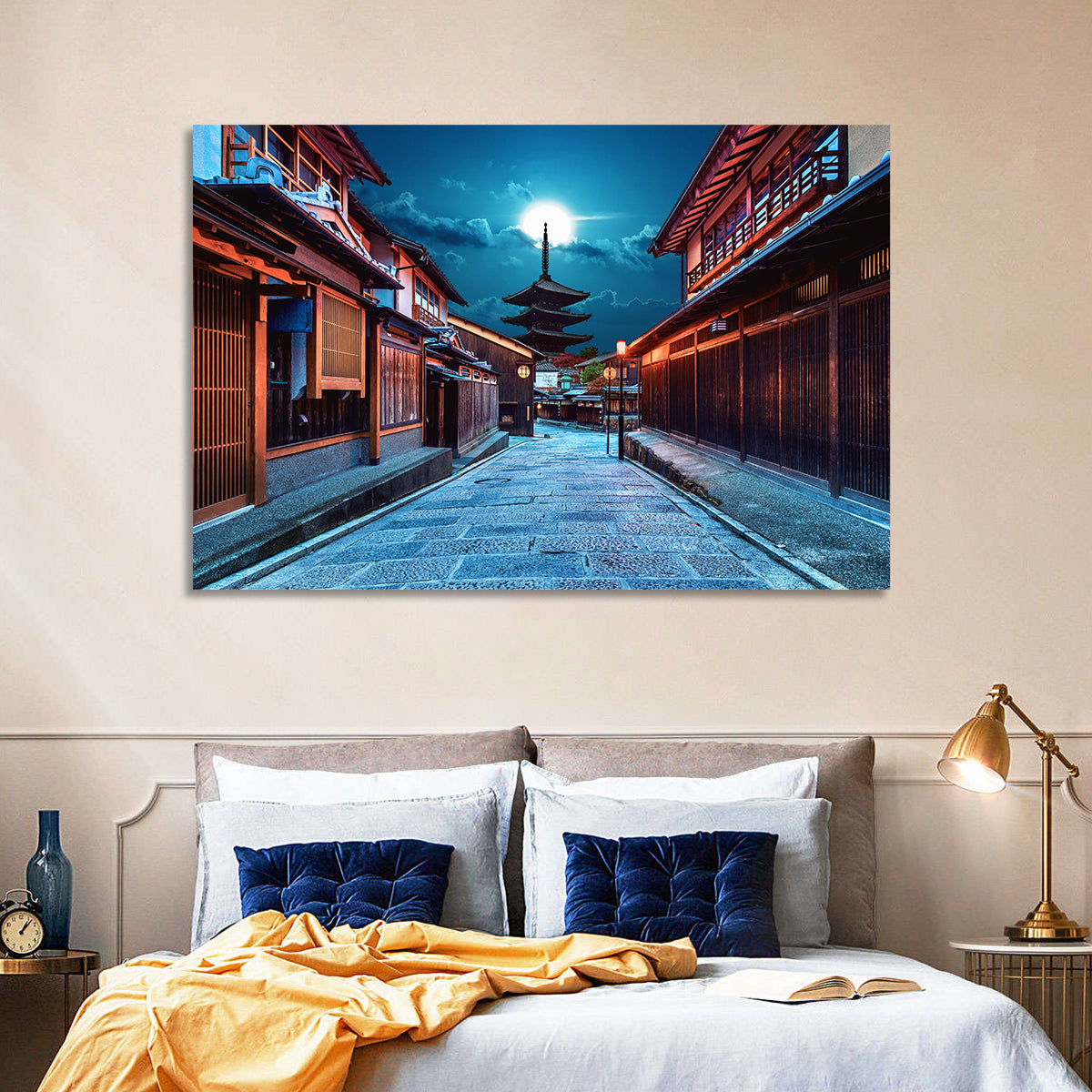 Moonlit Sannen Zaka Kyoto Wall Art in a room, landscape
