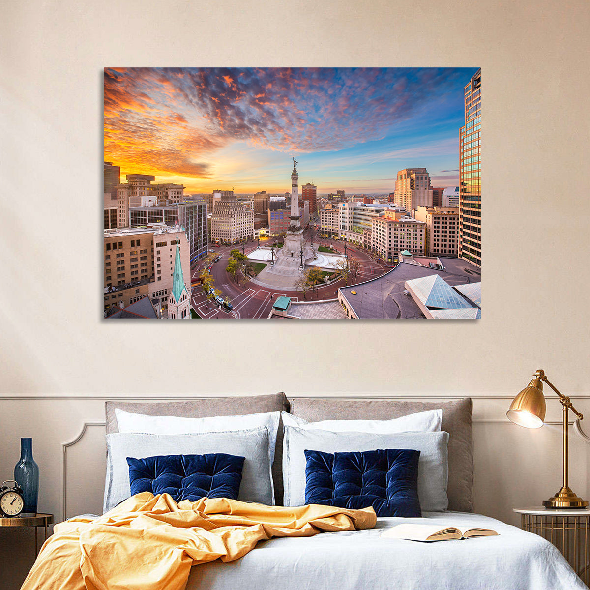 Indianapolis Monument Circle Wall Art in a room, landscape