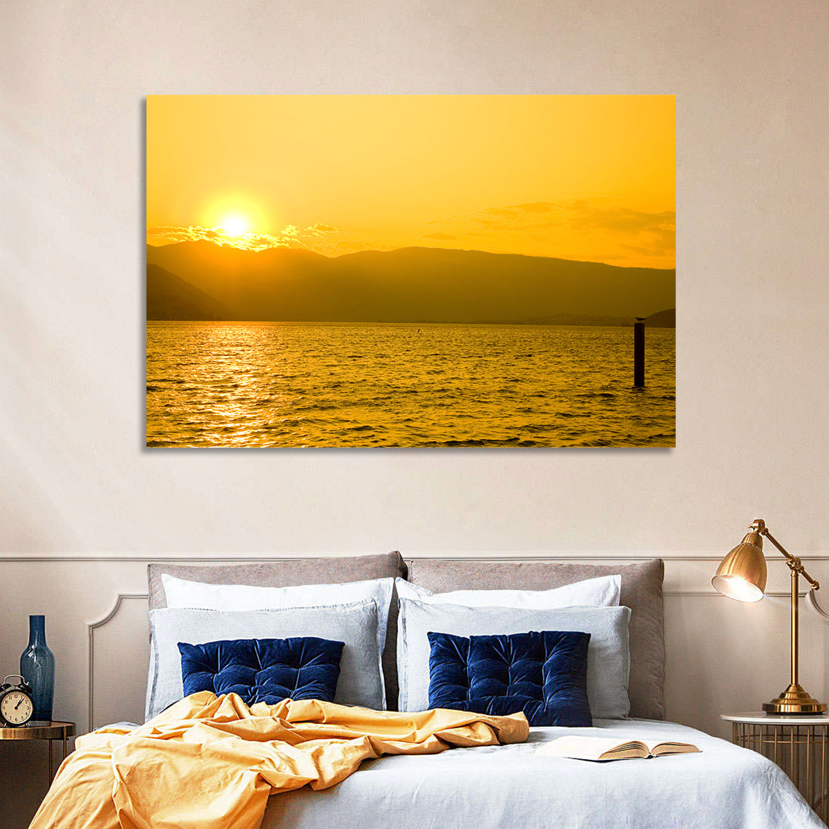 Lake Chelan Sunset Wall Art in a room, landscape