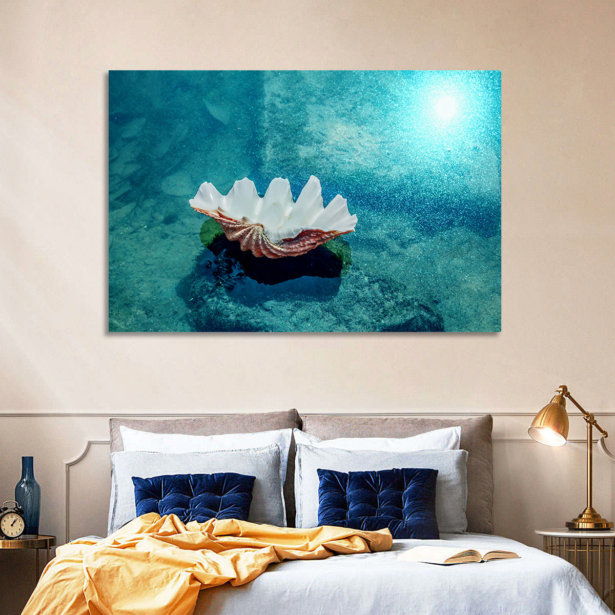 Giant Clam Shell Wall Art in a room, landscape