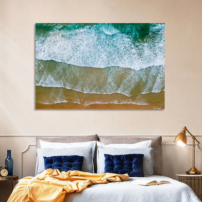 Aerial Teal Beach with Surfers Wall Art