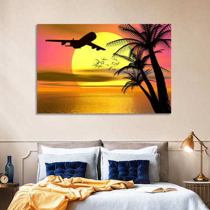 Wide-body Airplane Over Caribbean Dusk Wall Art