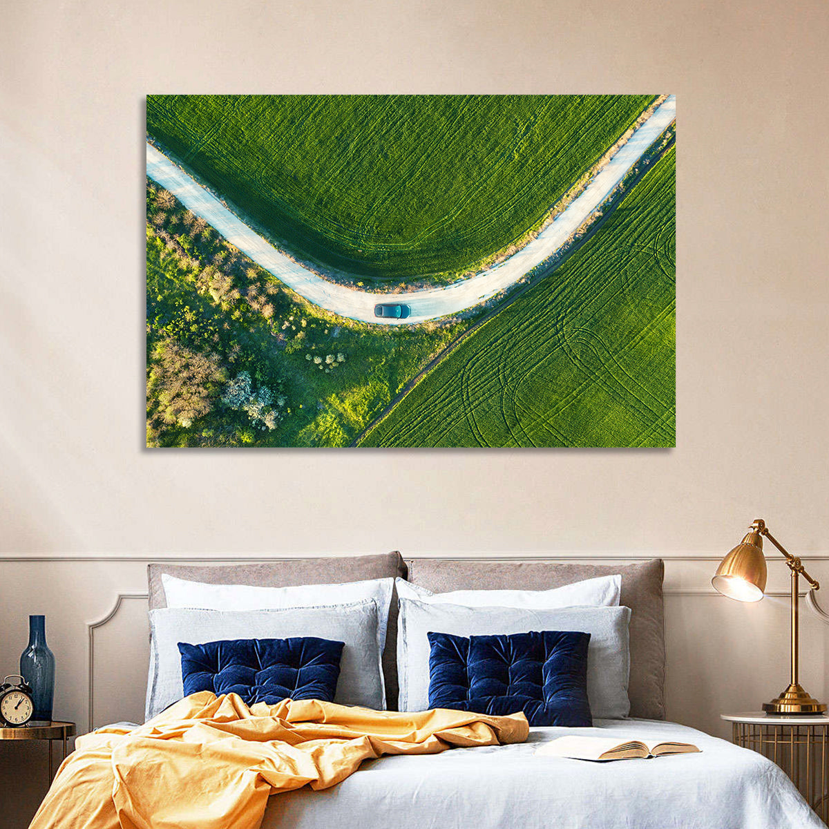 Aerial Farm Fields at Golden Hour Wall Art
