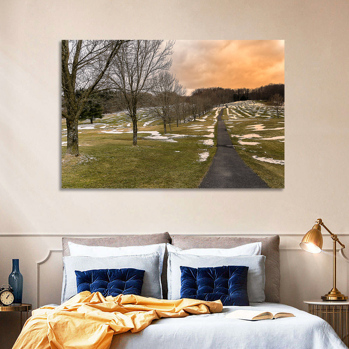 Roscoe Conkling Park Winter Path Wall Art in a room, landscape