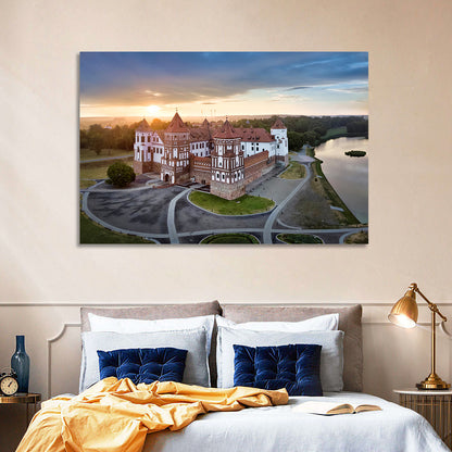Mir Castle Sunrise Over Lake Wall Art