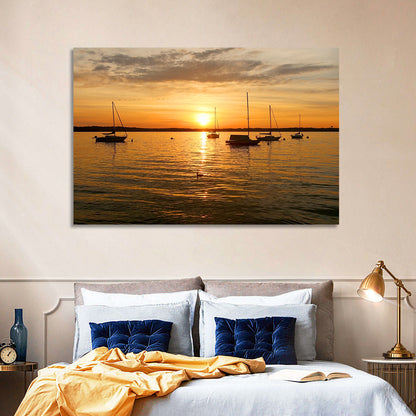 Lake Mendota Golden Sailboats Wall Art