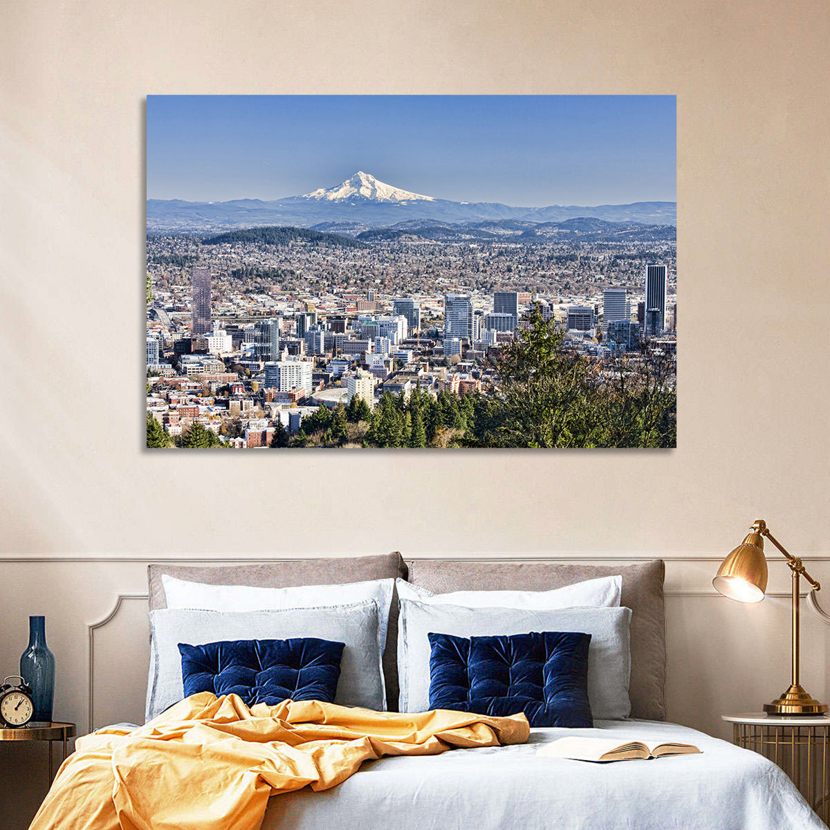Portland Skyline with Mount Hood Wall Art