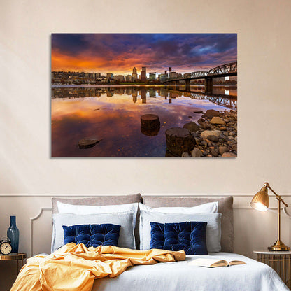 Portland Skyline at Sunset Wall Art