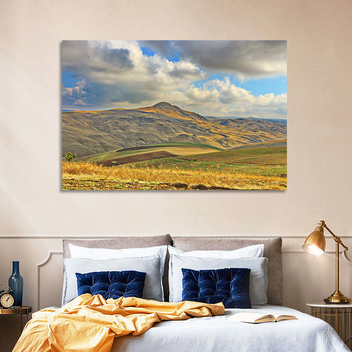 Shamakhi Valley Harvest Fields Wall Art in a room, landscape
