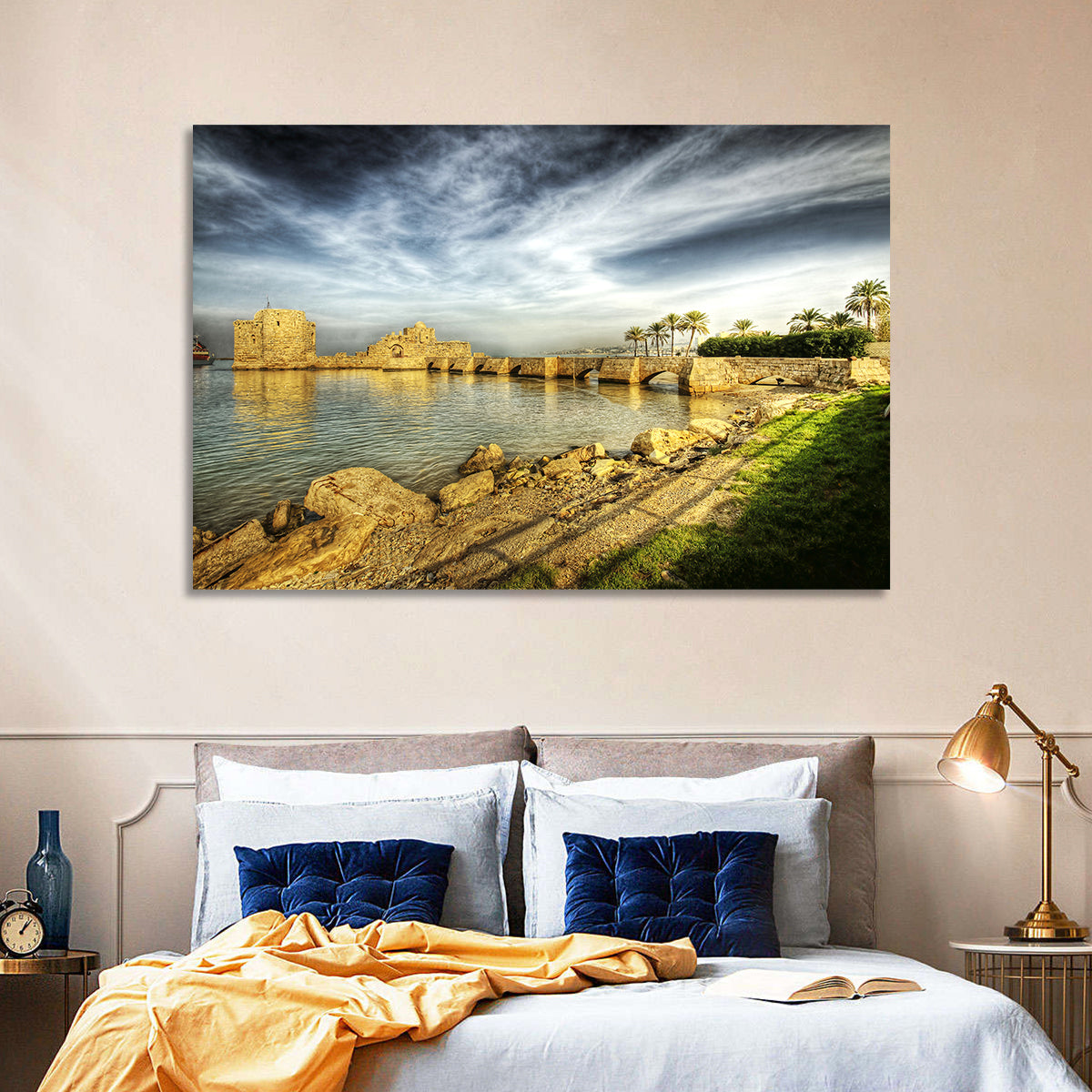 Sidon Sea Castle Wall Art in a room, landscape