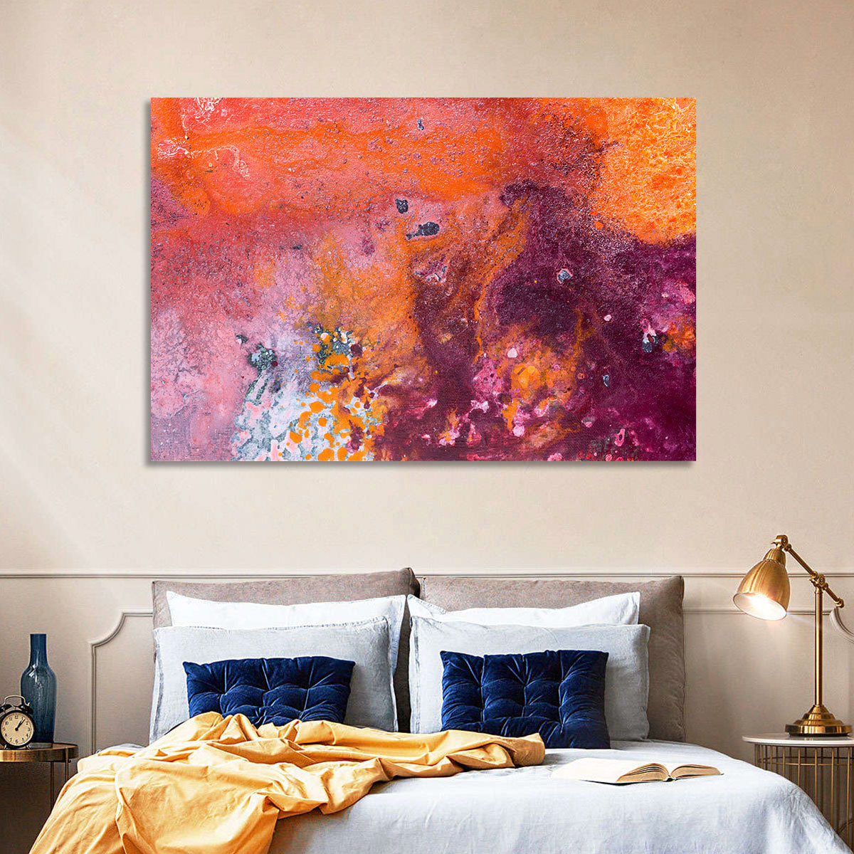 Magenta Orange Color Flow Wall Art in a room, landscape
