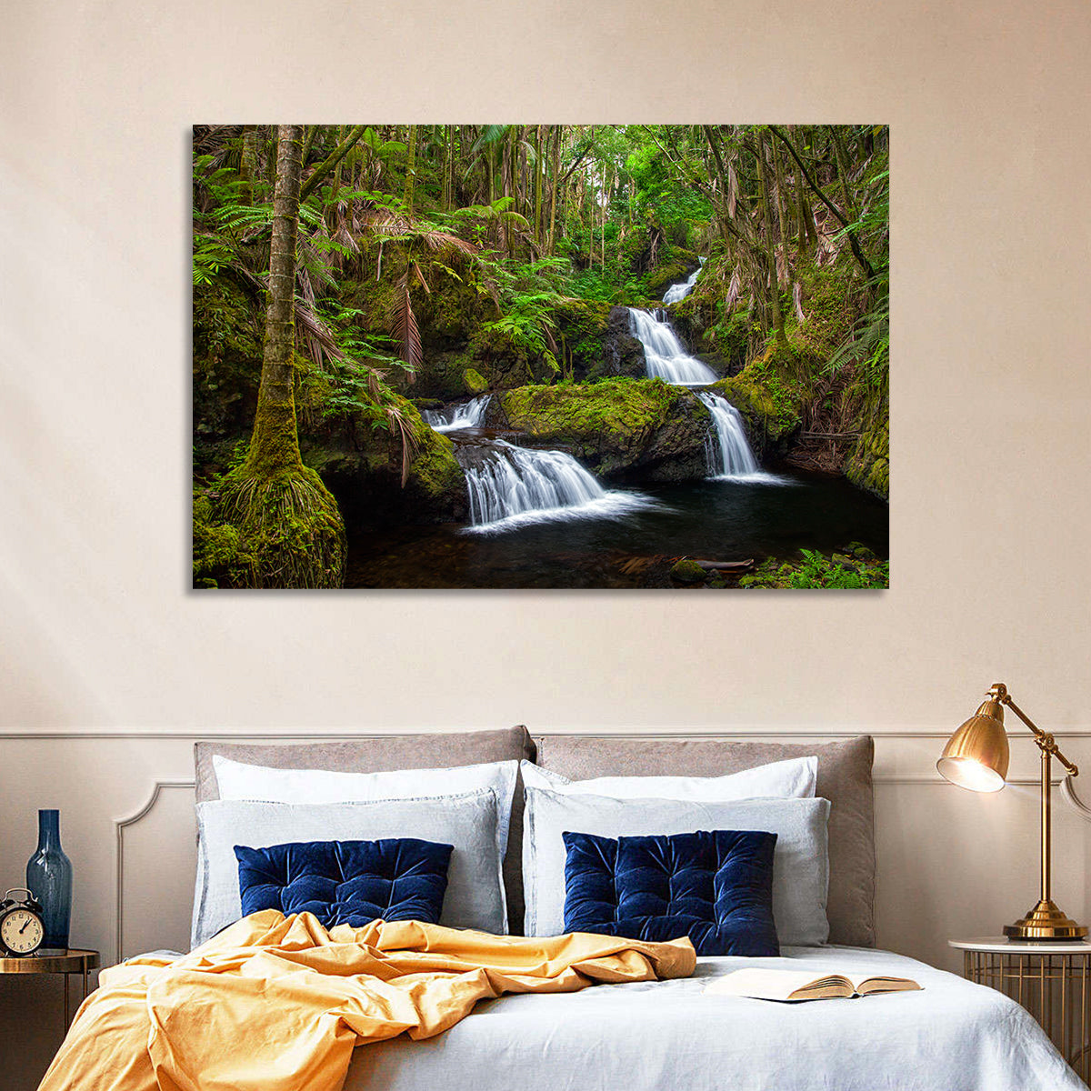 Onomea Falls Wall Art in a room, landscape