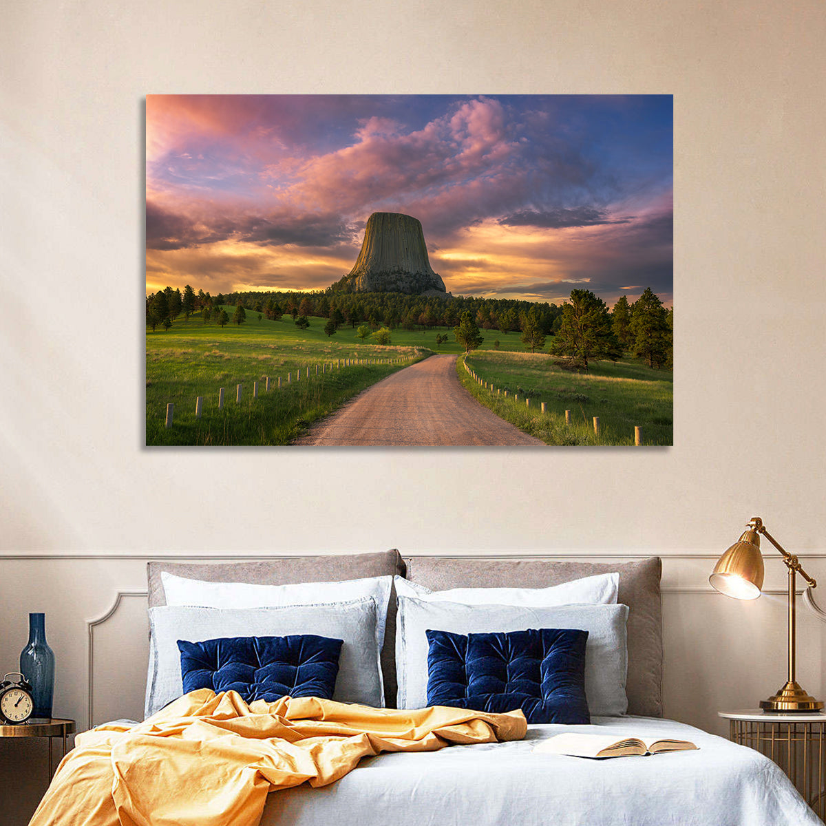 Devils Tower at Sunset Wall Art in a room, landscape