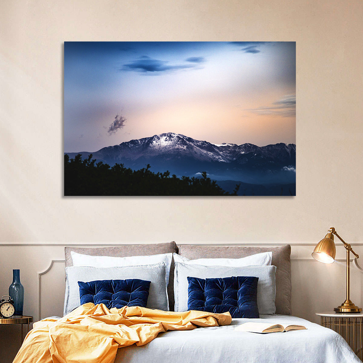 Snow-capped Pikes Peak at Dusk Wall Art