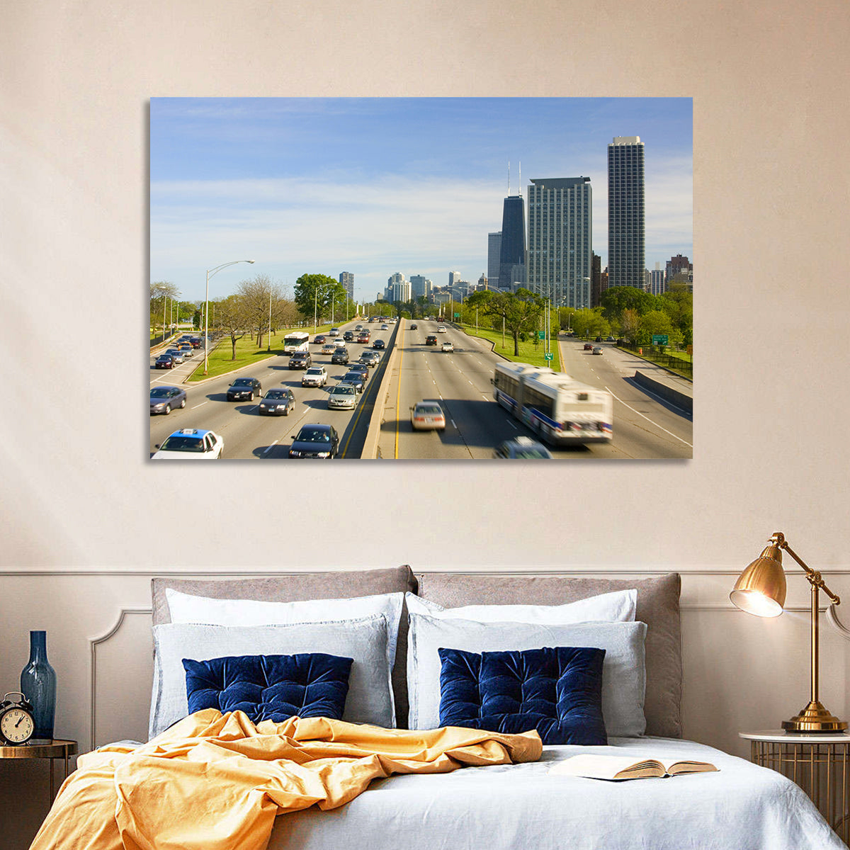 Chicago Expressway Toward Downtown Skyline Wall Art
