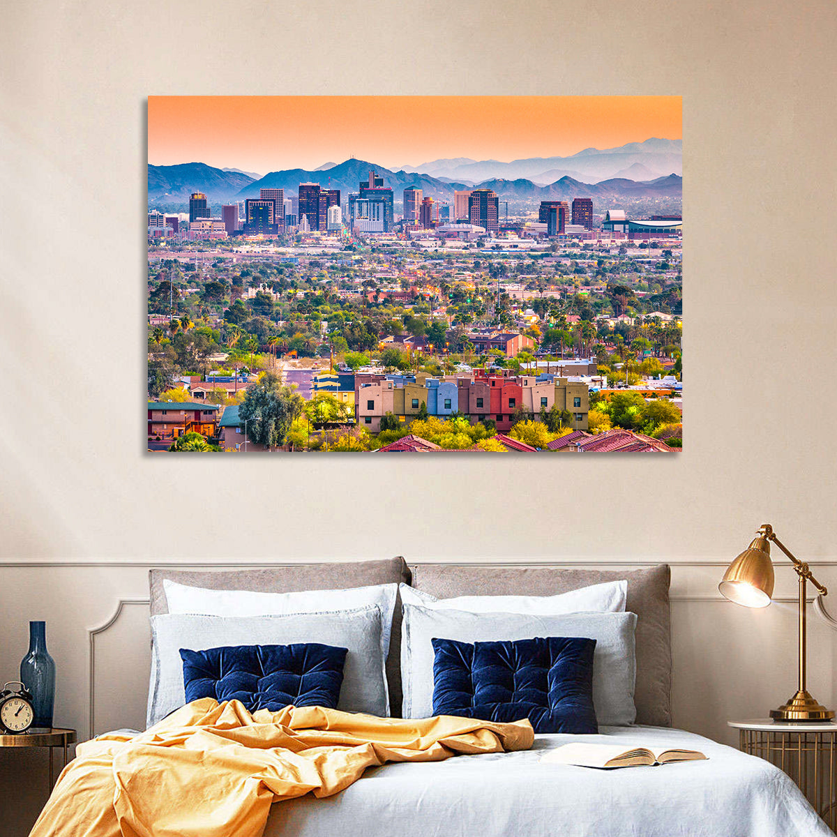 Phoenix Golden Hour Cityscape Wall Art in a room, landscape