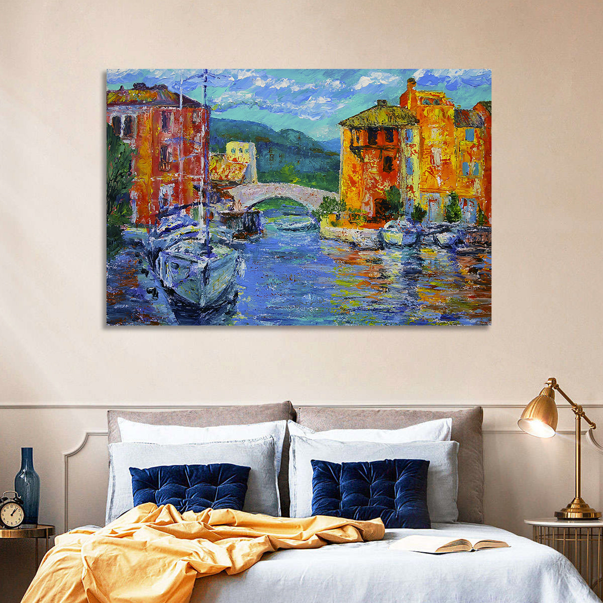 Port Grimaud Canal Scene Wall Art in a room, landscape